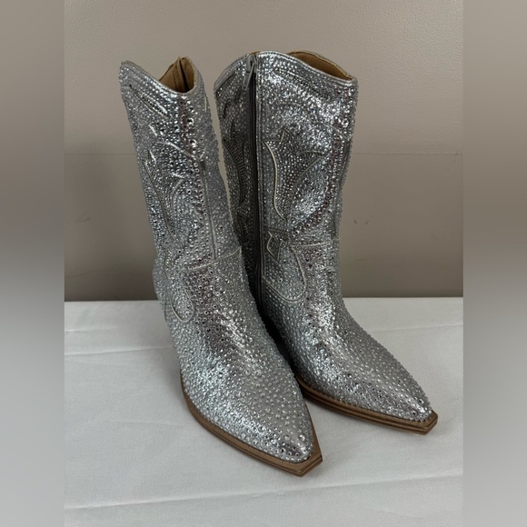 NWOT Crown Vintage Silver Cowgirl 7 Boots Western Rodeocore Festival Glam glitz - Picture 6 of 15